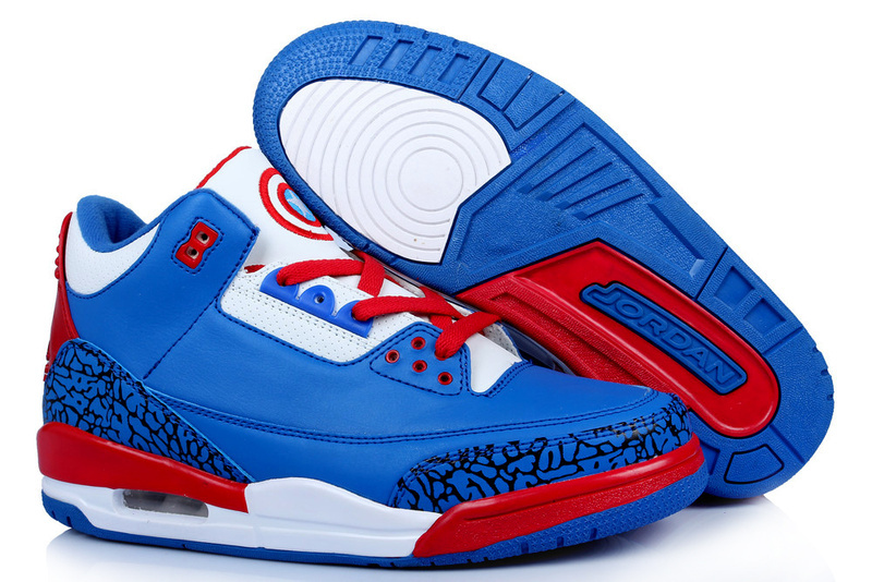 New Arrival Jordan 3 Captain America Edition Blue White Red Shoes - Click Image to Close